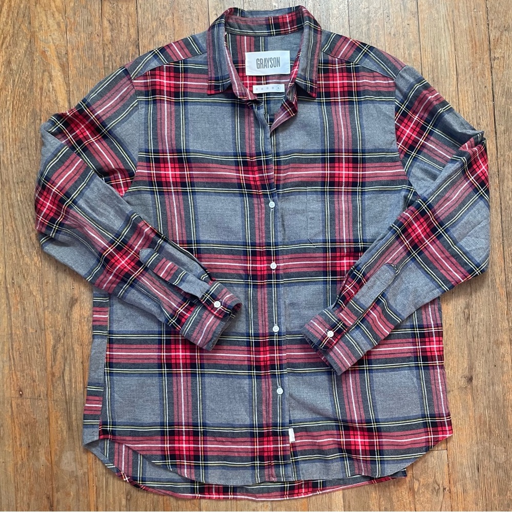 Grayson / Anthropologie Grey & Red Plaid Long Sleeve Flannel Shirt ~ sz XL (05)
